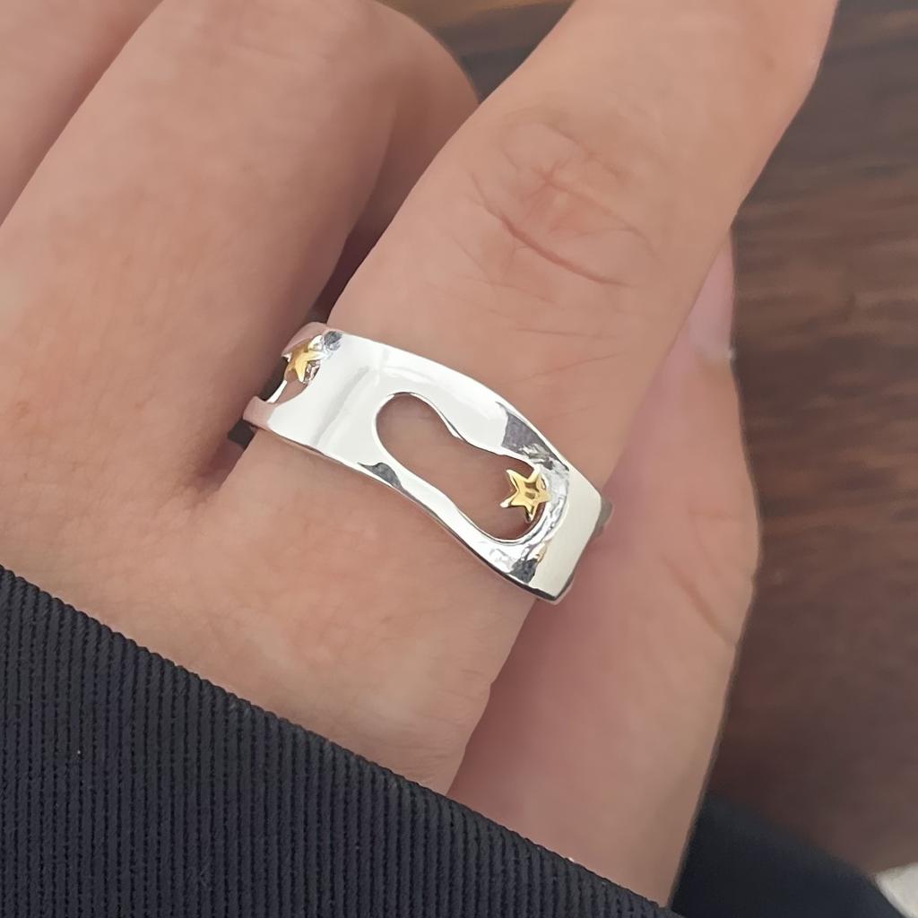 925 Sterling Silver Rings For Women Men Fine Jewelry Finger Adjustable Open Gold Star Ring For Party Birthday Gift