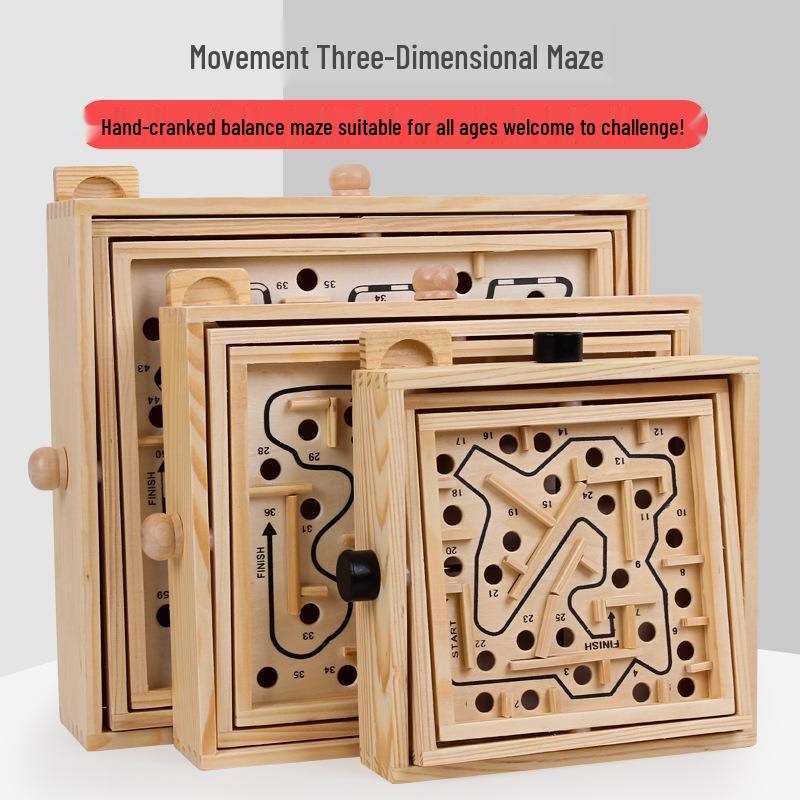 

Wooden Parent-Child Interactive Maze Ball Game: Hand-Crank Balance Track Toy for Kids & Adults