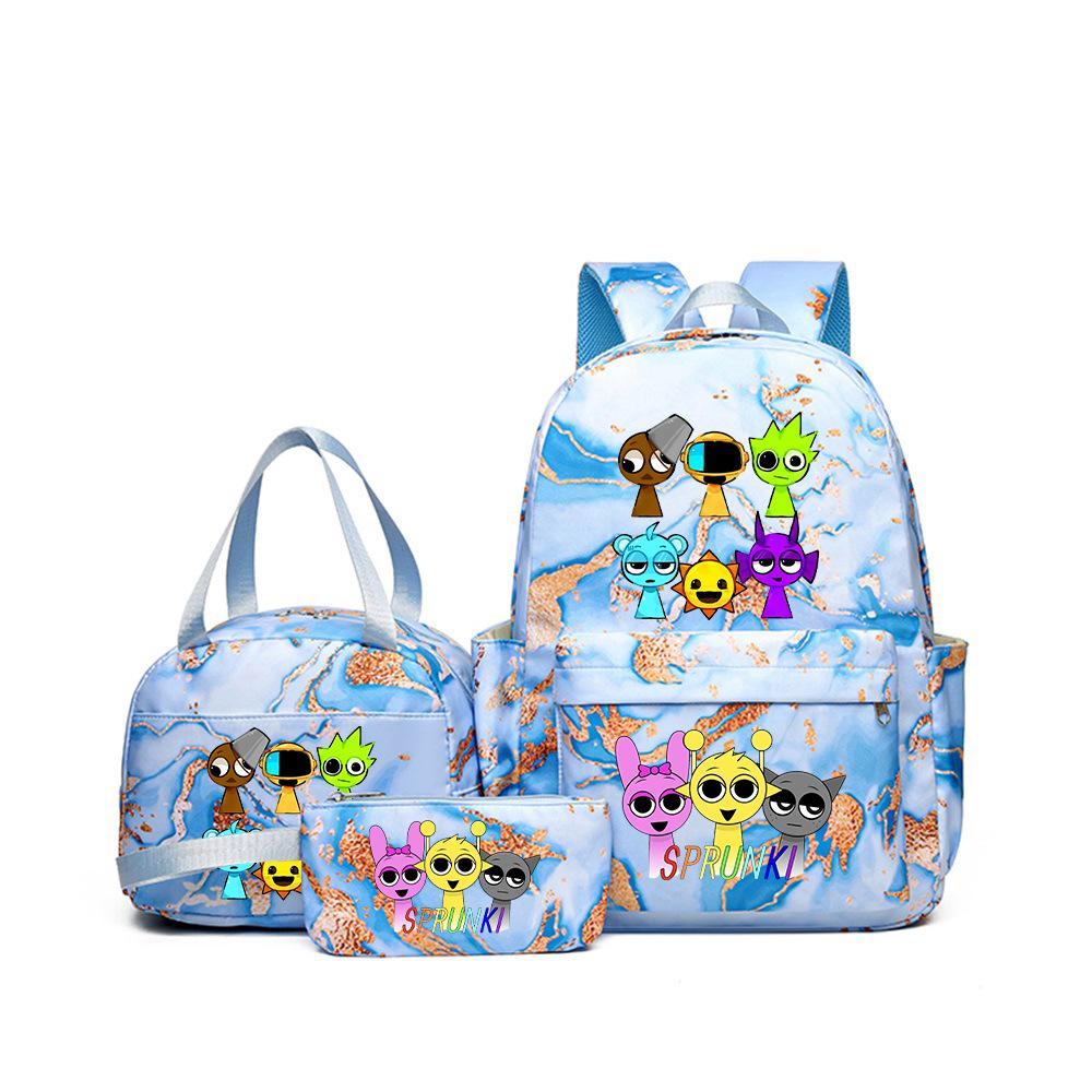Sprunki teen student schoolbag rhythm box cartoon large capacity cute backpack three-piece set 3
