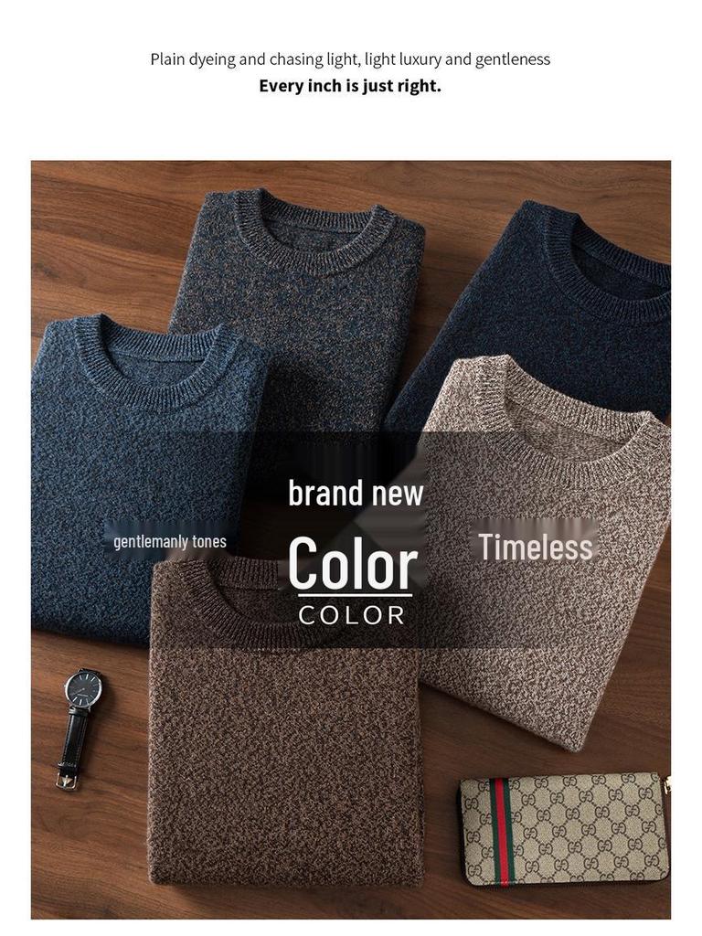 Men's Thickened Cashmere Sweater, 7-Gauge Knit, Round Neck, Plain, Autumn-Winter Base Layer.