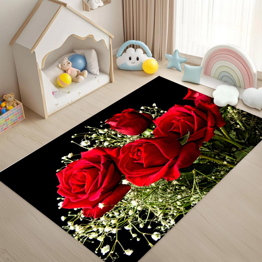 Rose Pattern Floor Mat Modern Kitchen Rug Non-Slip Colorful Indoor Carpet for Home Bathroom Bedroom Living Room Decor