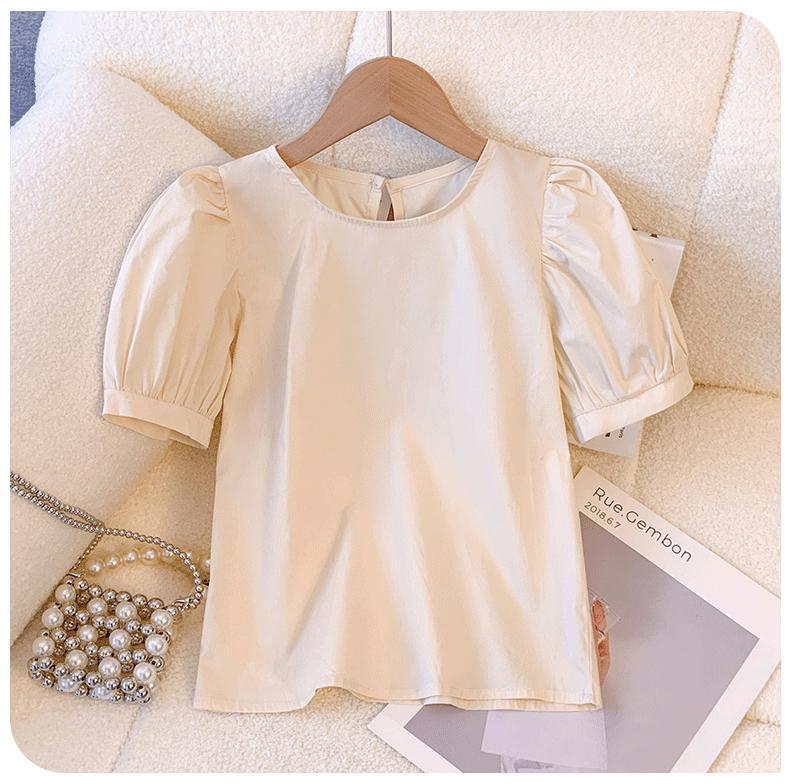 2024 Summer Girls' Stylish Casual Two-Piece: Bubble Sleeve Top & Suspender Dress