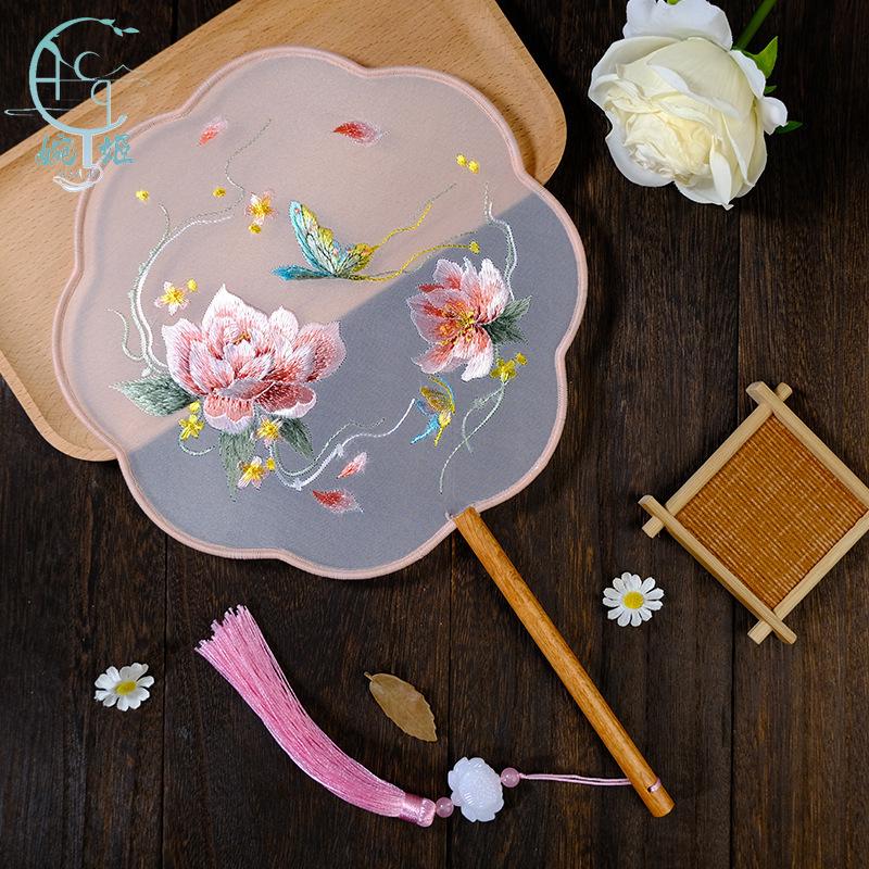 Zweiseitig bestickter runder Fächer im antiken Stil, Hanfu Su-Stickerei, vielseitiger Tanzfächer, chinesischer Stil