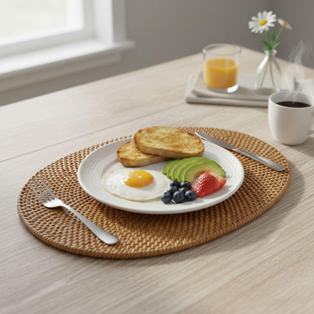 Rutschfeste ovale geflochtene Rattan-Tischunterlage Hitzebeständige Tischmatte Geschirr Wärmeisolierende Matte Topf