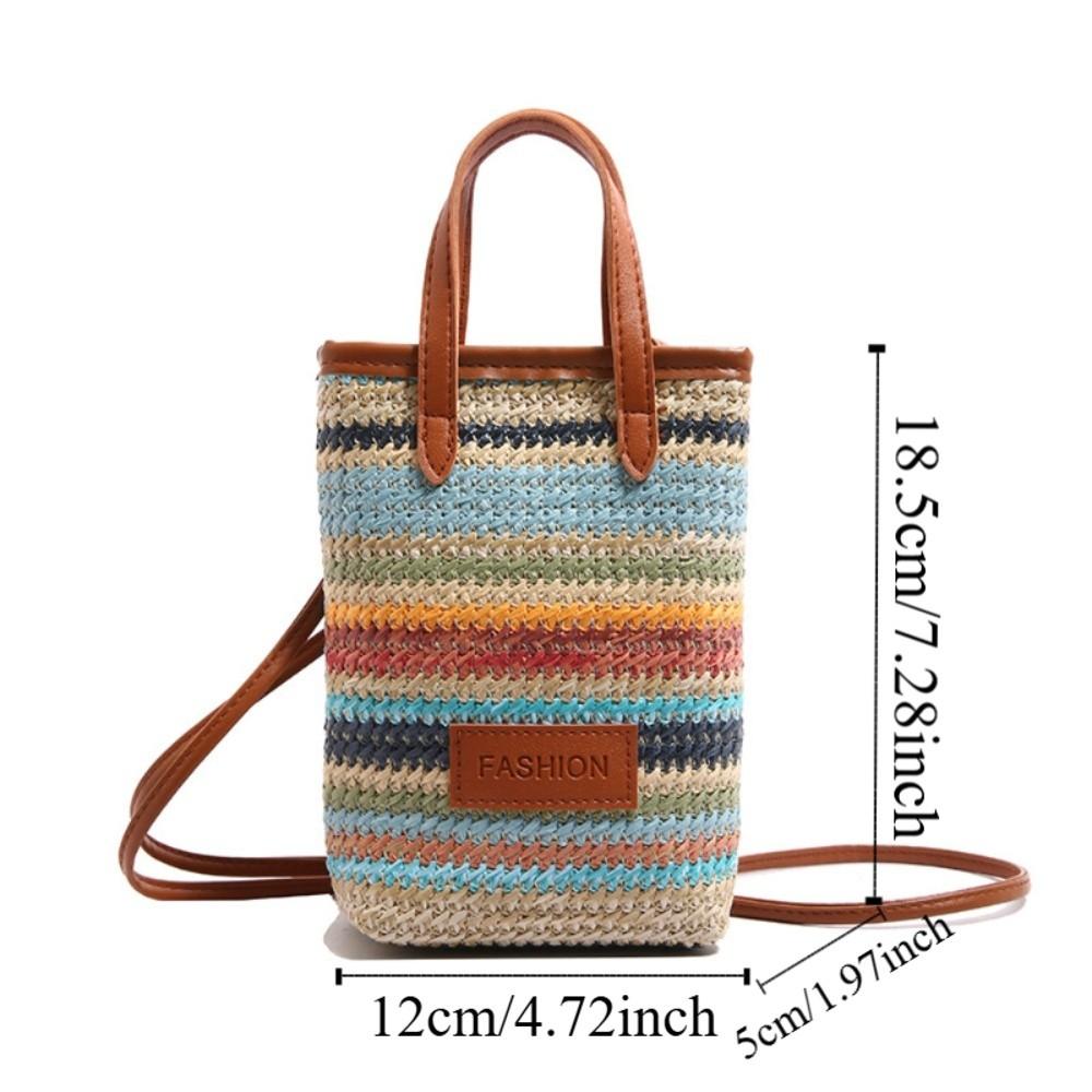 Fashion Contrasting Color Straw Messenger Bag All-match Light Weight Straw Crossbody Bag High Capacity Weave Beach Bag Daily Use