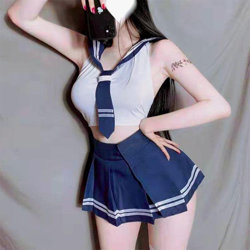 Cosplay Sexy Cămașă de Noapte Costume Joc de Rol Uniformă de Student Anime Școlăriță Erotic Fără Cracul Gol Lenjerie Intimă Lolita Rochie Ținută