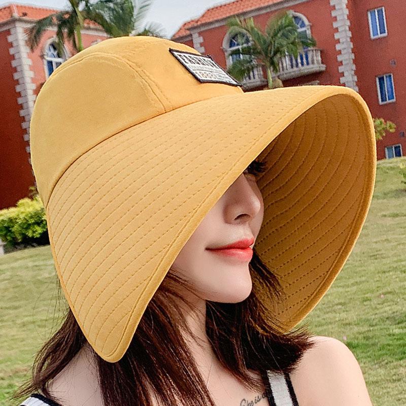 Damen Sommer Verstellbare Sonnenhüte Mode Visor Strandhüte Weiblich Lang Breitkrempig Fischerhut Faltbar Anti-UV Reise Panama Hüte