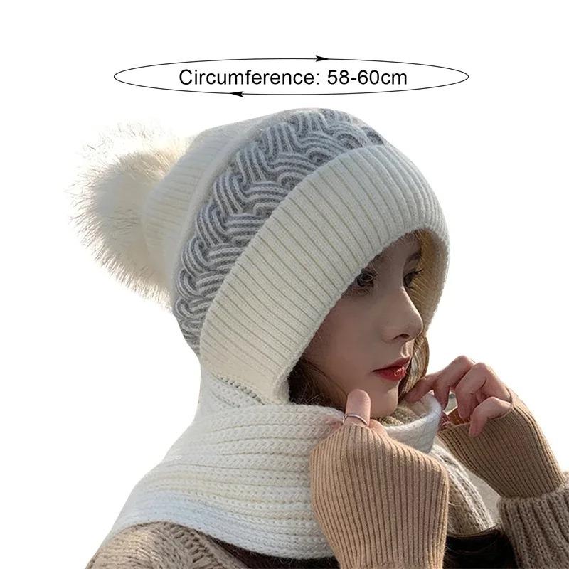 Autumn and Winter Fashion Scarf Hat One-Piece Cute Versatile Knitting Hat Women Ear Protection Neck Brace Thickened for Keep Warmth Knitting Hat