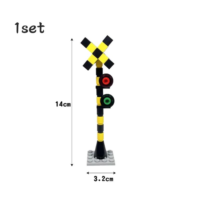 Non-Toxic City Train Track Traffic Light Lamp Street View Signs Indicator Brick Road Sign Cross Signpost Barrier Model Building Block Toys