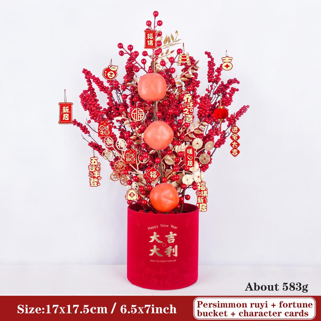 Uflower Lunar New Year Artificial flowers 2026 New Year Artificial Red Fruit Berry Pot Wedding Party Home Room Decorations