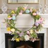 Easter Flower Wreath with Colorful Eggs, 19.7in   Artificial Spring Wreath Fade Proof Material for Front Easter   Farmhouse Holiday Wall H