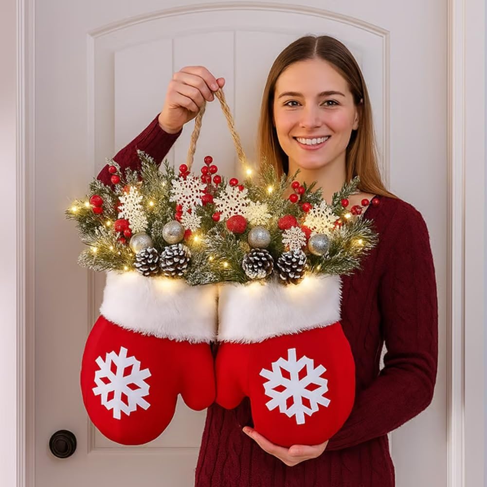 New Christmas Luminous Gloves Wreath Enhances Festive Atmosphere Battery Operated LED Lights for Holiday Decorations