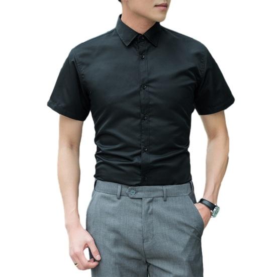 Men Summer Dress Shirt Slim Fit Short Sleeve Shirt Turn-Down Collar Button Up Shirt for Office Date Business Wear