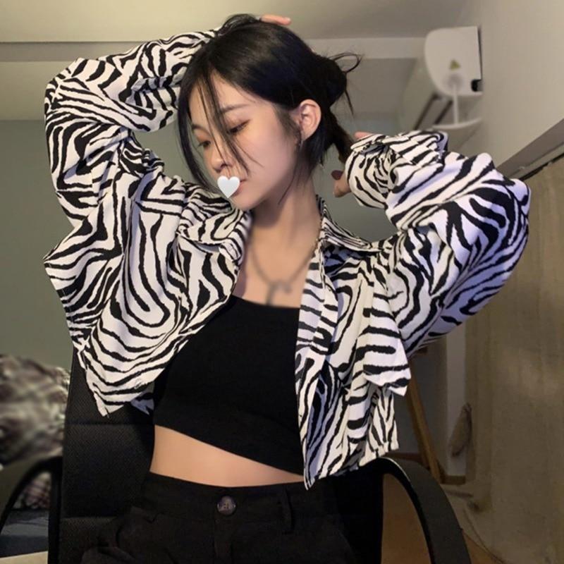 Frühling und Herbst Leopardenmuster Damen Kurzer Strickmantel Dünn Langarm Freizeit Hemd Oberteile