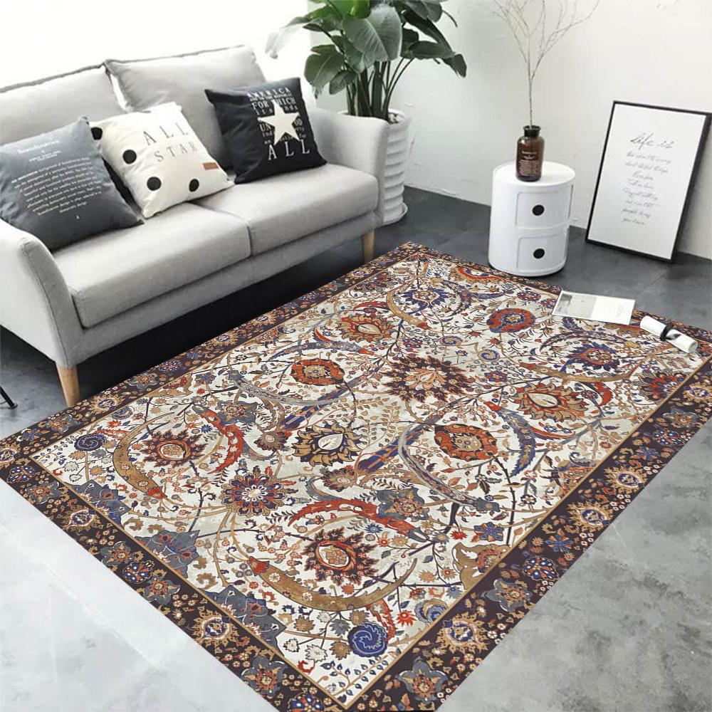 Boho Area Rugs Washable Vintage Modern Neutral Large Flannel Carpet for Dinning Room Living Room Bedroom Farmhouse Non Slip Mat