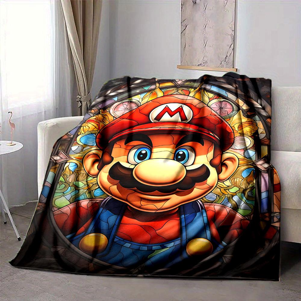

1pc Mario Stained Glass Flannel Throw Blanket - HD Printed Lightweight Soft Warm All-Season Blanket for Sofa, Bed, 80x120cm