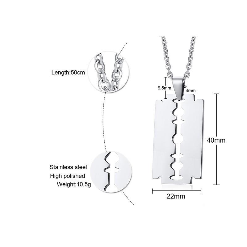 Stilvoller Doppelkanten-Rasierklingen-Anhänger für Herren Halskette Edelstahl Lässiger Herrenhalsband Geschenke Mit 20"/24" Kette
