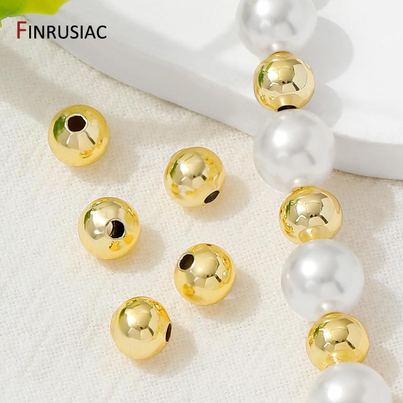 10-100Pcs/Lot 14/18K Gold Plated Brass Bead Metal Ball Round Loose Spacer Beads,DIY Bracelet Necklace Making Accessories