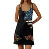 Women's Casual Sleeveless Dress Double Strap Pocket Dress Independence Day Print Sleeveless Summer Dress