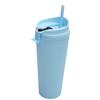 24oz Large Capacity Double-Layer Plastic Straw Cup Portable Flip-Top Lid Outdoor Frosted Design Direct Drinking for