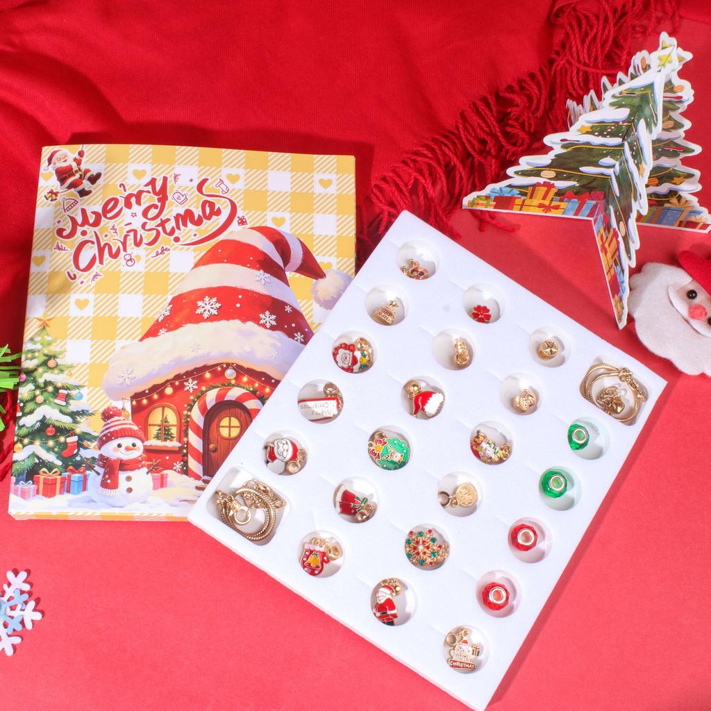 Christmas Advent Calendar DIY Alloy Beaded Bracelet Kit 24 Grids Kids Crafts Jewelry Making Set Holiday Gift for Girls