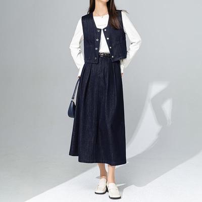 Xinge Retro Tencel Baumwolle Westenrock: 2025 Elegantes, Figurbetontes, Modisches Denim-Anzug