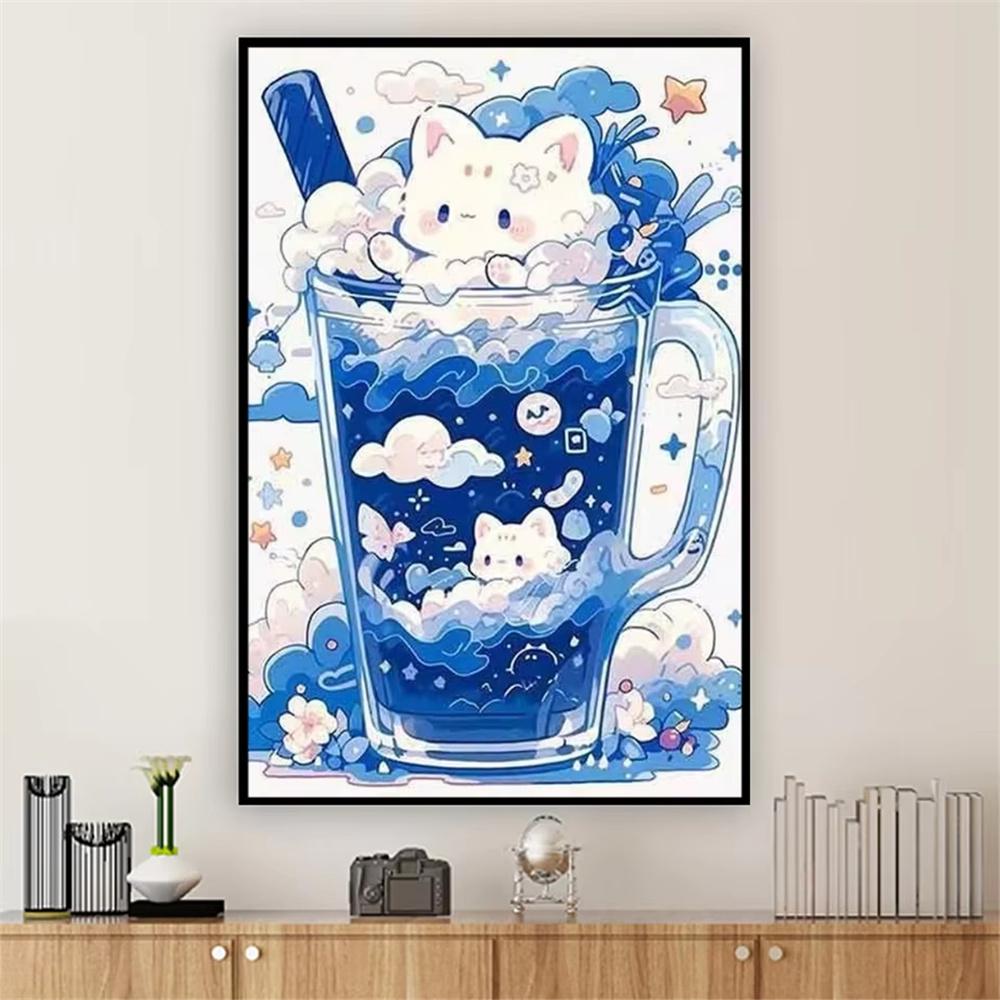 2026 New 5D Diamond Art Painting Cartoon Dessert Cute Cup Cat Mosaic Embroidery Cross Stitch Kit Home Decor Gift