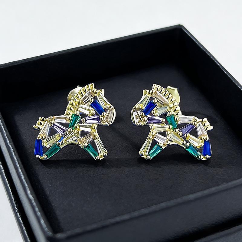 

Luoxi Temple Jewelry 2026 S925 Silver Zodiac Rock Candy Horse Stud Earrings - Colorful Dopamine Fashion S925 Silver