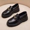 Black British Style Small Leather Shoes Women's Spring 2025 New Thick Heel Single Shoes Patent Leather One Pedal Platform Loafers