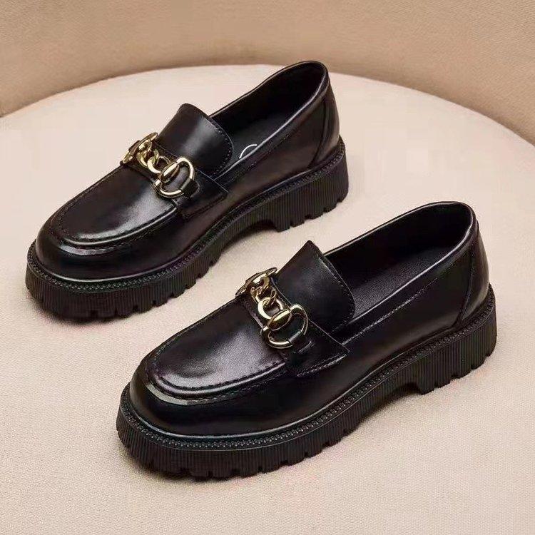 Black British Style Small Leather Shoes Women's Spring 2025 New Thick Heel Single Shoes Patent Leather One Pedal Platform Loafers
