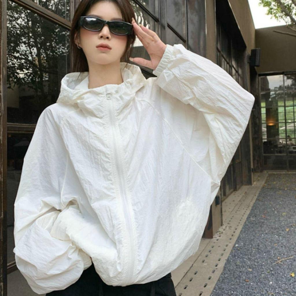 Women's Casual Sporty Long Sleeve Jacket - Spring Versatile Hooded Sun Protection Coat