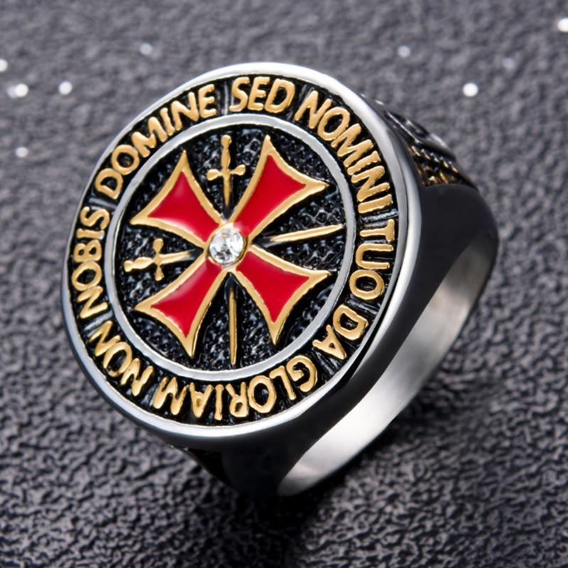 Anello da Uomo Crociato con Diamante Croce Rossa Anello Dominante dei Cavalieri Templari