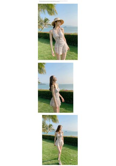 Hot Fashion Women's Slimming One-Piece Onsen Swimsuit with Skirt Style Cover-up, Solid Color, Conservative Waist-Cinching Design