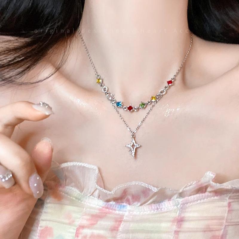 

2025 Fashion Irregular Star Chain Necklaces Y2K Zircon Crystal Tassel Necklace Aesthetic Star Choker Exquisite Zircon Gift