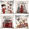 Christmas Theme Short Plush Pillow Cover Set Holiday Print Cushion Case for Living Room Sofa Home Decor 45x45cm