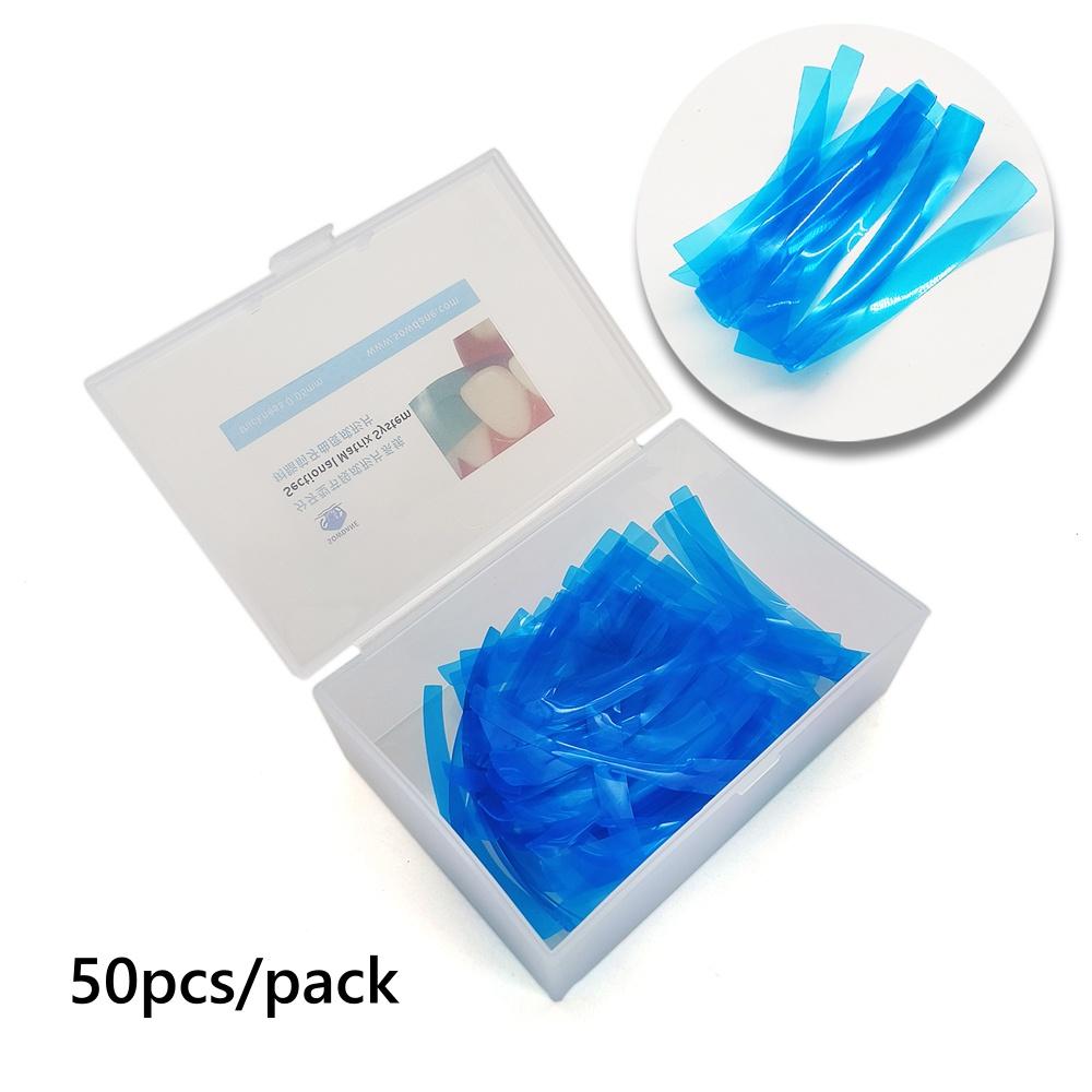 15 stücke oder 50 stücke Dental Konturierte Anterior Matrix Blau Transparent Anterior Polyester Streifen Dental Materialien Dicke 0,05mm