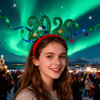 2026 Shiny New Year Hairband Glitter-Coated Headband Sparkling Numbers Design Hair Hoop Festive Hair Accessory