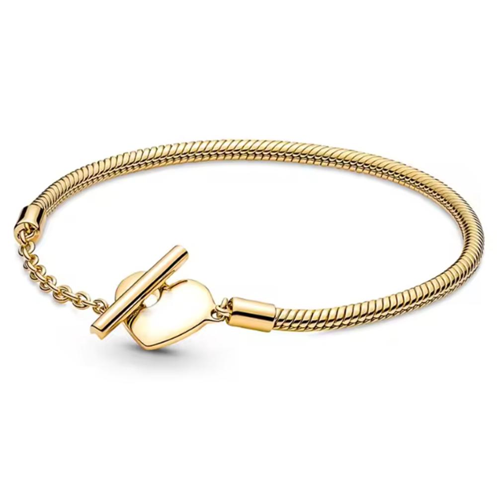925 Silver Women's Bracelet with Heart T-shaped Buckle and Adjustable Bracelet, Fashionable DIY Jewelry Gift