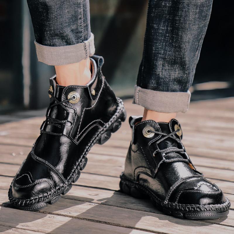 New Autumn Handmade Leather Plus Size 48 Men Boots Outdoor Design Sneakers Man Breathable Casual Leather Shoes Men Ankle Boots