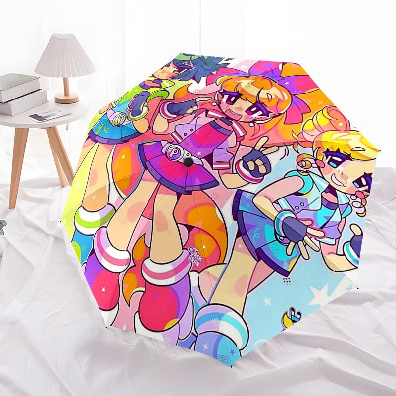 1pc Powerpuff Girls Automatic Opening/Closing Outdoor Umbrella with Portable Tri-Fold Design, 8-Rib Iron Frame Outdoor for Fans, Travelers, Daily