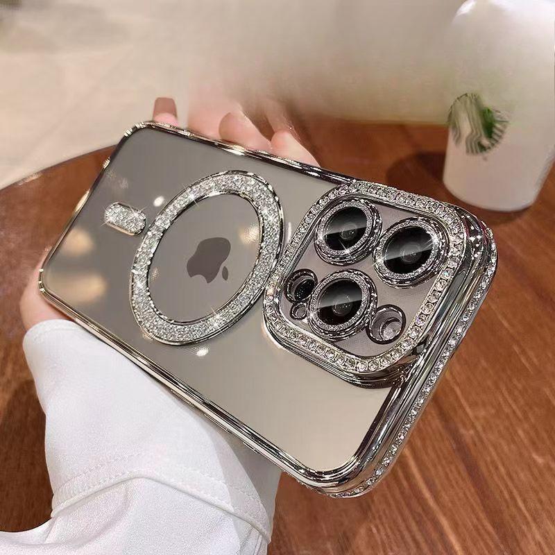 Passend für iPhone16 Hülle, Apple 15promax Glitzer Magnetisch 13 Galvanisierter Glitzer 14 Leichte Luxus Schutzhülle