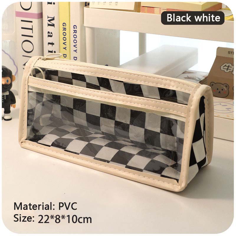 Transparent Checkerboard Pattern Pen Case High Capacity PVC Kids' Pencil Cases Ins Creative Lattice Pencil Bag Kids Gifts