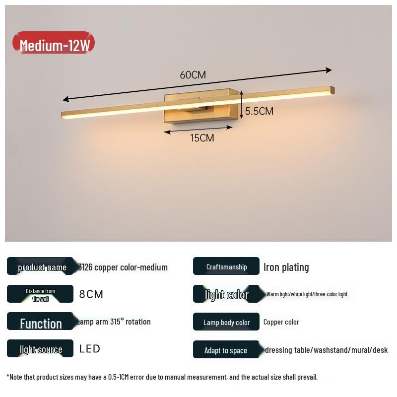 LED Bathroom Mirror & Bedside Lamp - Rotatable Mirror Lighting for Makeup & Art