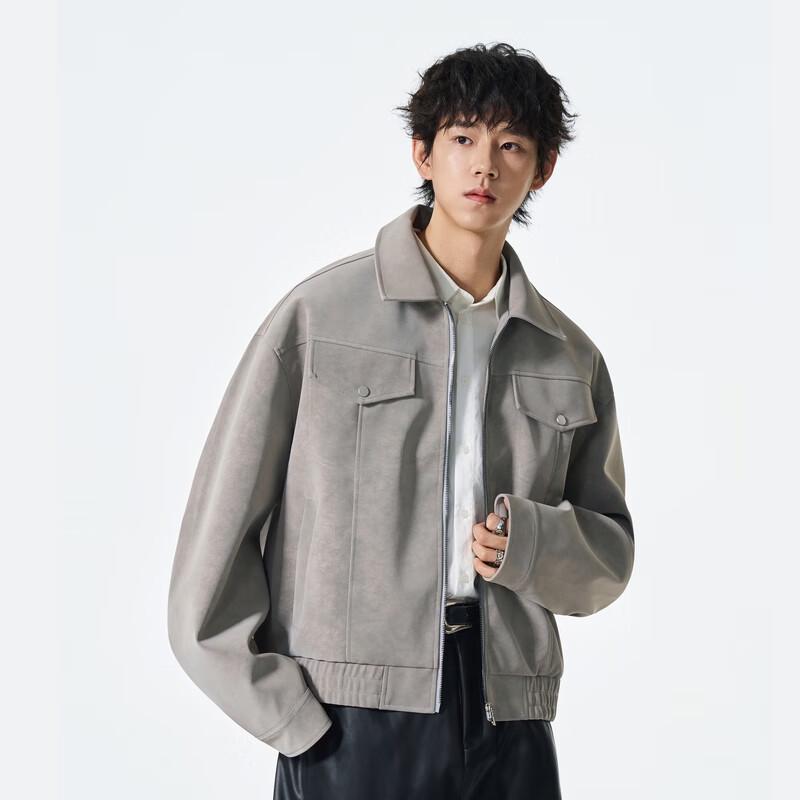 Men's Velvet Feel PU Distressed Lapel Jacket