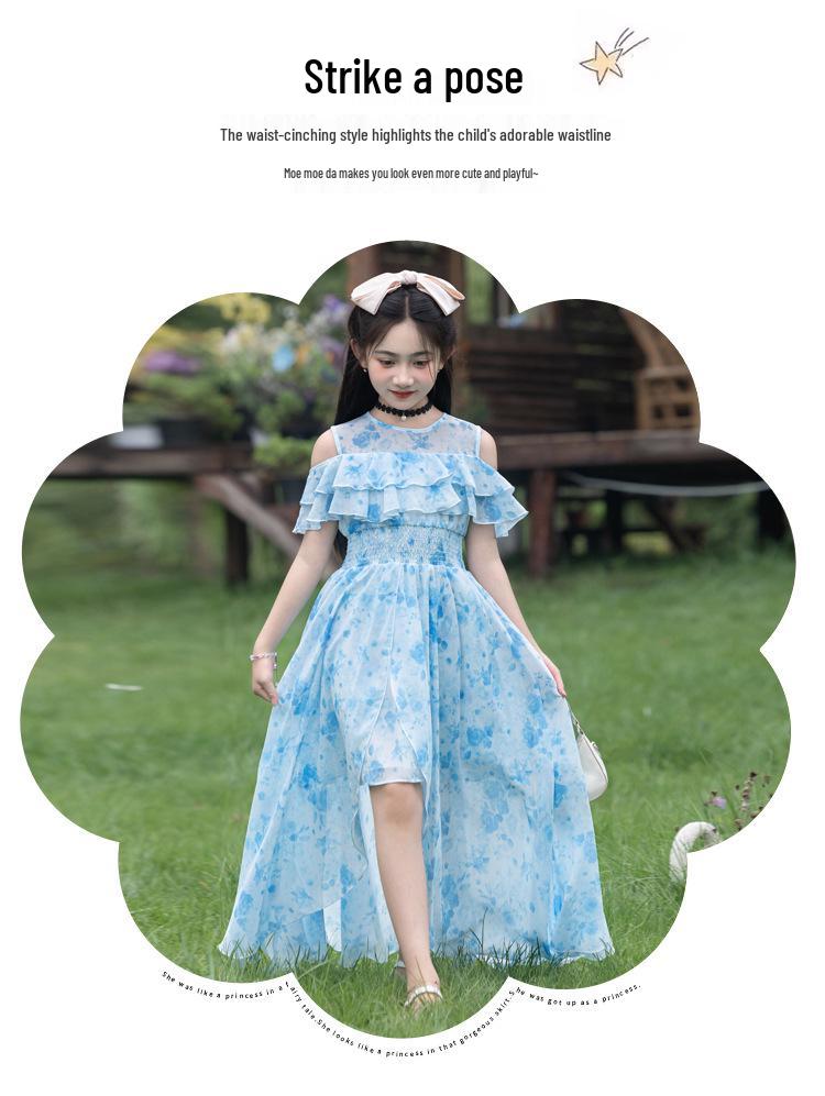 Girls' Summer Chiffon Princess Dress - Floral Beach Skirt