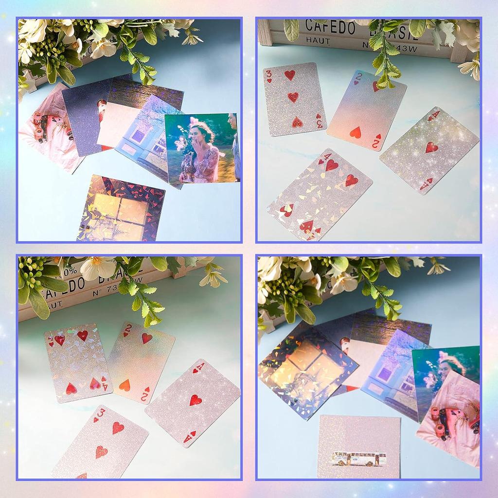 9Sheets A4 Holographic Paper Sticker Transparent Waterproof Self Adhesive Film 11.7 x 8.3 Inches (Gem, Dot, Colorful, Star)