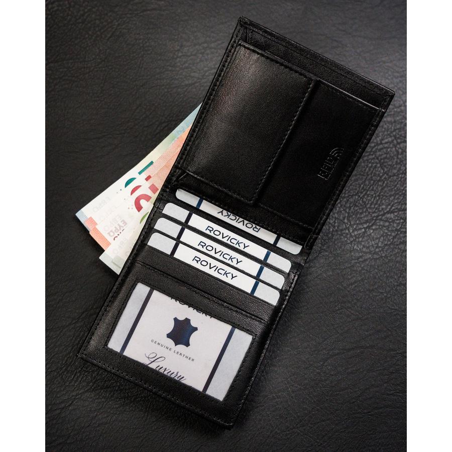 Horizontal, Black Men's Wallet Made of Genuine Leather Without an External Fastener - Ronaldo