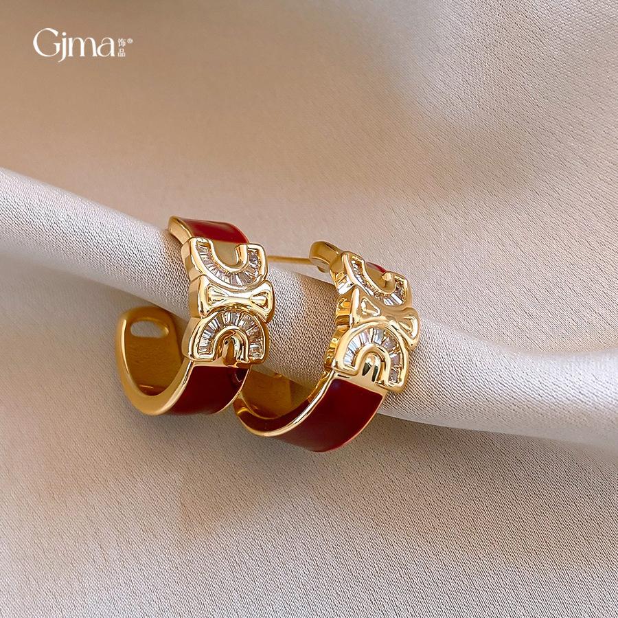 Komplexe europäische und amerikanische rote Öltröpfchen C-förmige Buchstabene-Ohrringe, Ohrringe, modische personalisierte Ohrringe