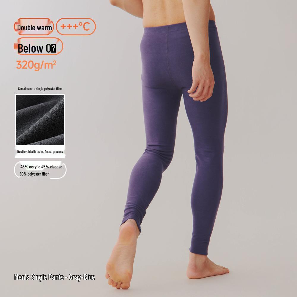 Men's Thick Fleece-Lined Warm Pants: Heat-Generating Acrylic and Cotton Base Layer for Autumn/Winter