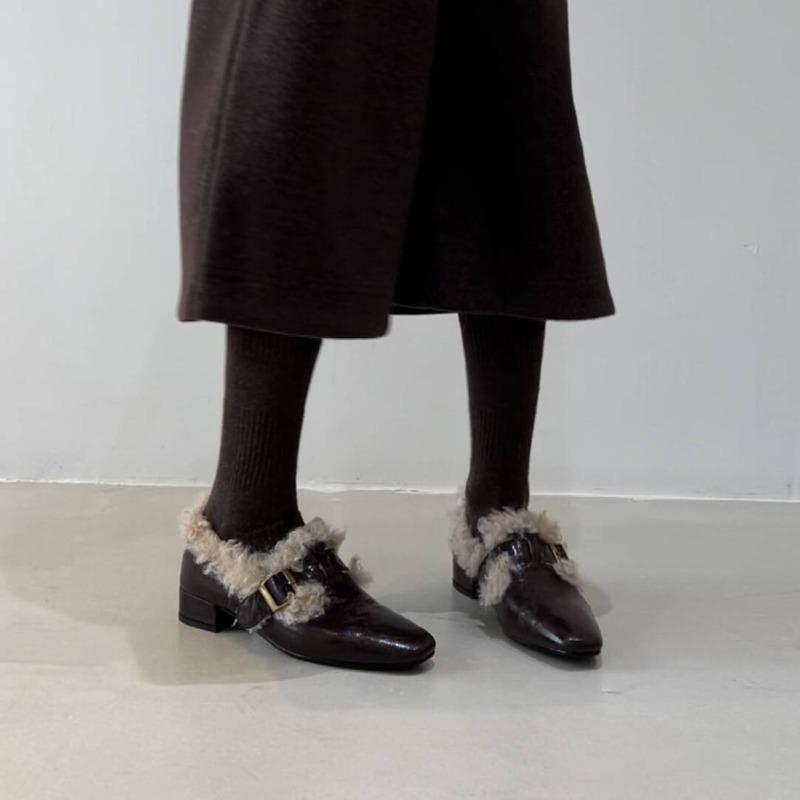 Retro Fleece-Warmschuhe mit Schnalle – Neue Damenschuhe